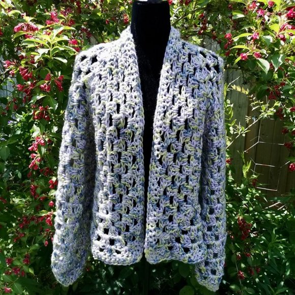 Lavender Fields Crop Coat, Granny Square Hexagon Cardigan, Crochet Jacket - Picture 5 of 12